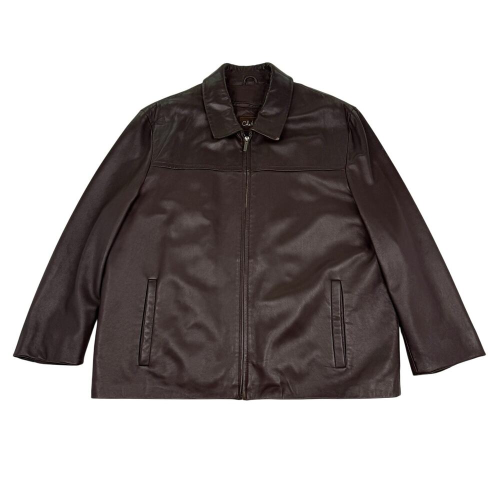 Cole Haan Lambskin Leather Jacket Brown Zip Front Minimalist XXL